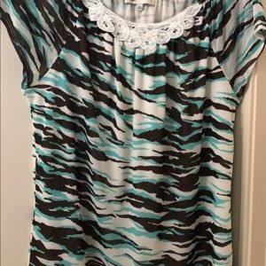 Jones New York Top. Turquoise and Brown.